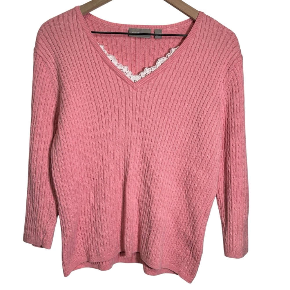 Croft & Barrow Cable Knit Sweater Women’s Size Large Office Casual Preppy